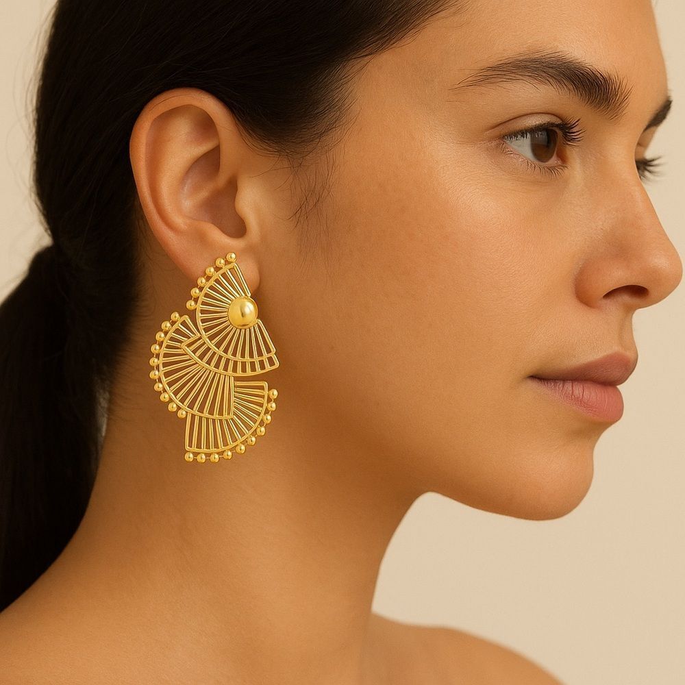 Anthropologie Gold Fan Filigree Drop Earrings